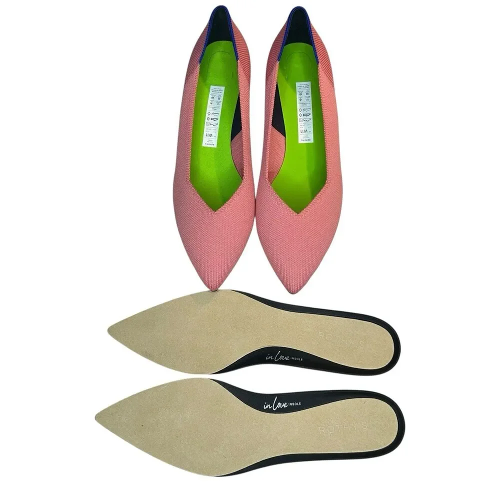Rothys The High Point Flats in Tulip Pink Sz 11 Low Block Heel Comfort Knit NWOT